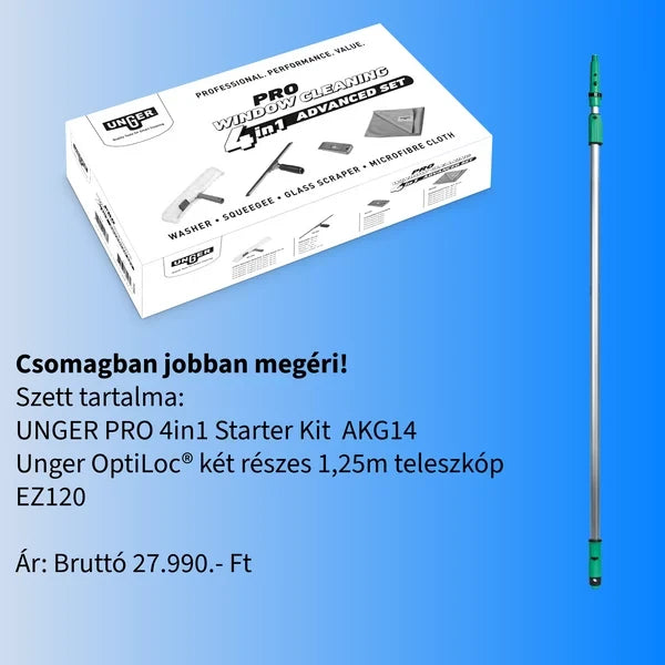 UNGER PRO Window Cleaning 4in1 Starter Kit + OptiLoc® 2 részes teleszkóp 1,25m