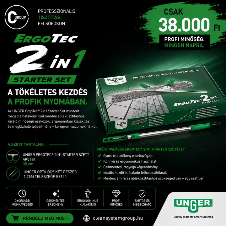 UNGER ErgoTech® 2in1 starter szett + OptiLoc® két részes teleszkóp 1,25m