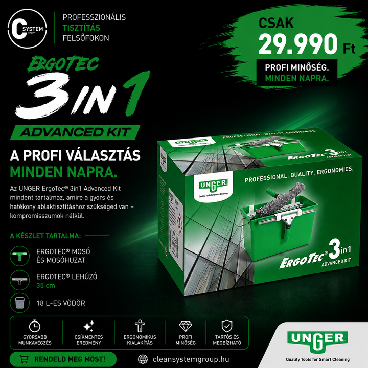 UNGER ErgoTec 3in1 Professzionális Ablaktisztító Szett